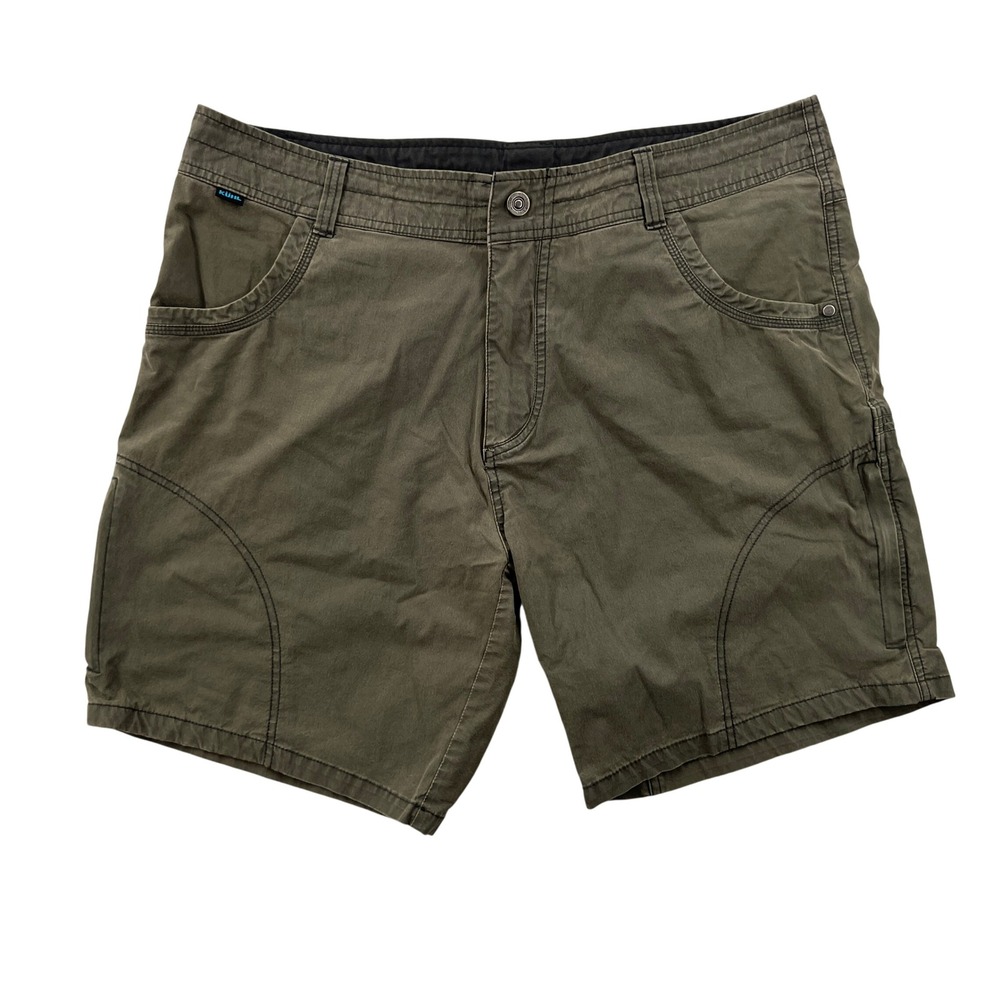 Kuhl Vintage Patina Dyed Shorts Mens 38 Olive Green Cotton Hiking Outdoor 9"